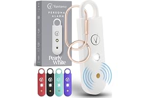 Vantamo Personal Alarm for Women - Extra Loud Double Speakers, First with Low Battery Notice with Strobe Light, Rechargeable - Safety Alarm Keychain (Pearly White)