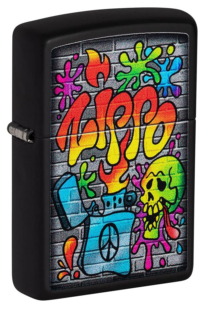 Zippo Windproof Lighter - Street Art Model - Black Matte Finish with Graffiti Color Image - Refillable - Reusable - Windproof - Gift Box - Made in USA