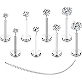 Flat Back Earrings Stud G23 Titanium Threadless Piercing Kit - Cartilage Earrings for Women Men - Hypoallergenic Tragus | Conch | Rook | Daith | Medusa | Lip | Labret | Nose Piercings Jewelry