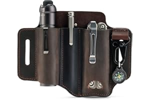 VIPERADE PJ29 Multitool Sheath for Belt, Leather EDC Pocket Organizer for Men, EDC Leather Sheath, Flashlight and Multitool Sheath, EDC Belt Organizer (Brown)