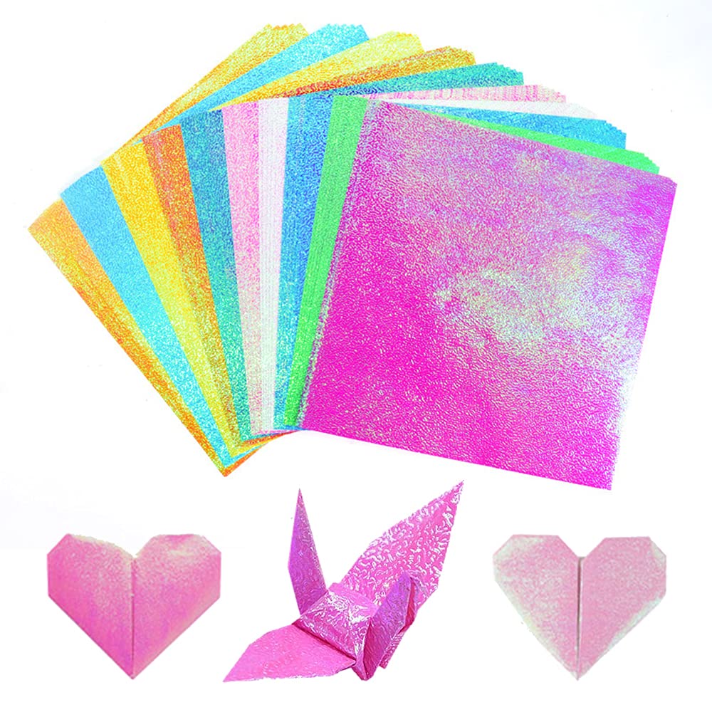 100 Pcs Origami Paper Square Pearlescent Origami Colorful Hand Origami Paper for DIY Arts and Crafts