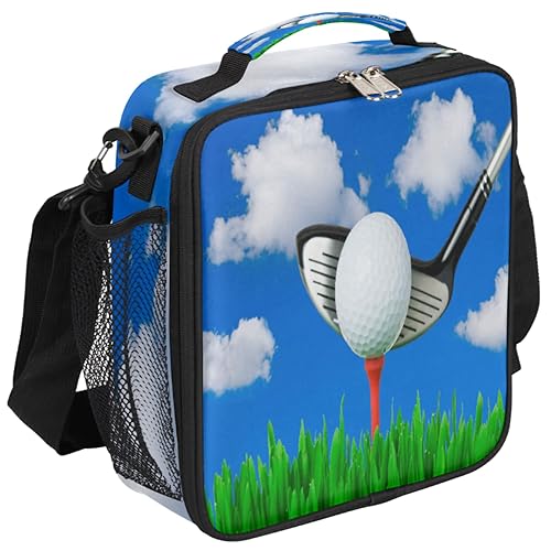 Kids Lunch Box Golf Ball Print Insulated Lunch Bag Tote for Girls Boys, Cooler Freezable Meal Prep Bag with Shoulder Strap Waterproof Lunch Container for School Office Picnic