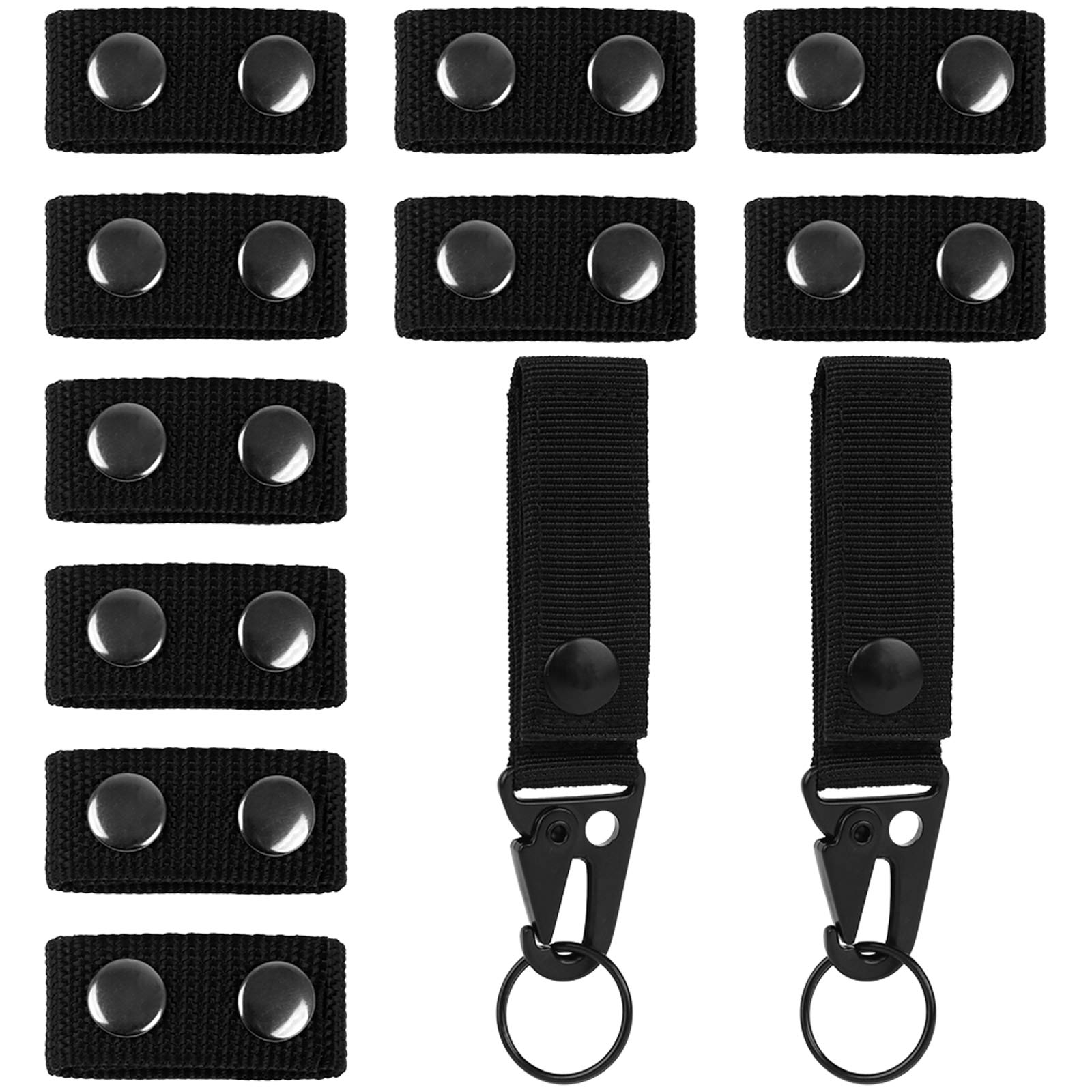10 Pieces Belt Keepers with 2 Pieces Tactical Belt Buckles, Double Snaps Nylon Duty Belts Keepers Carabiner Hook for Outdoor Sports Military Equipment Accessories