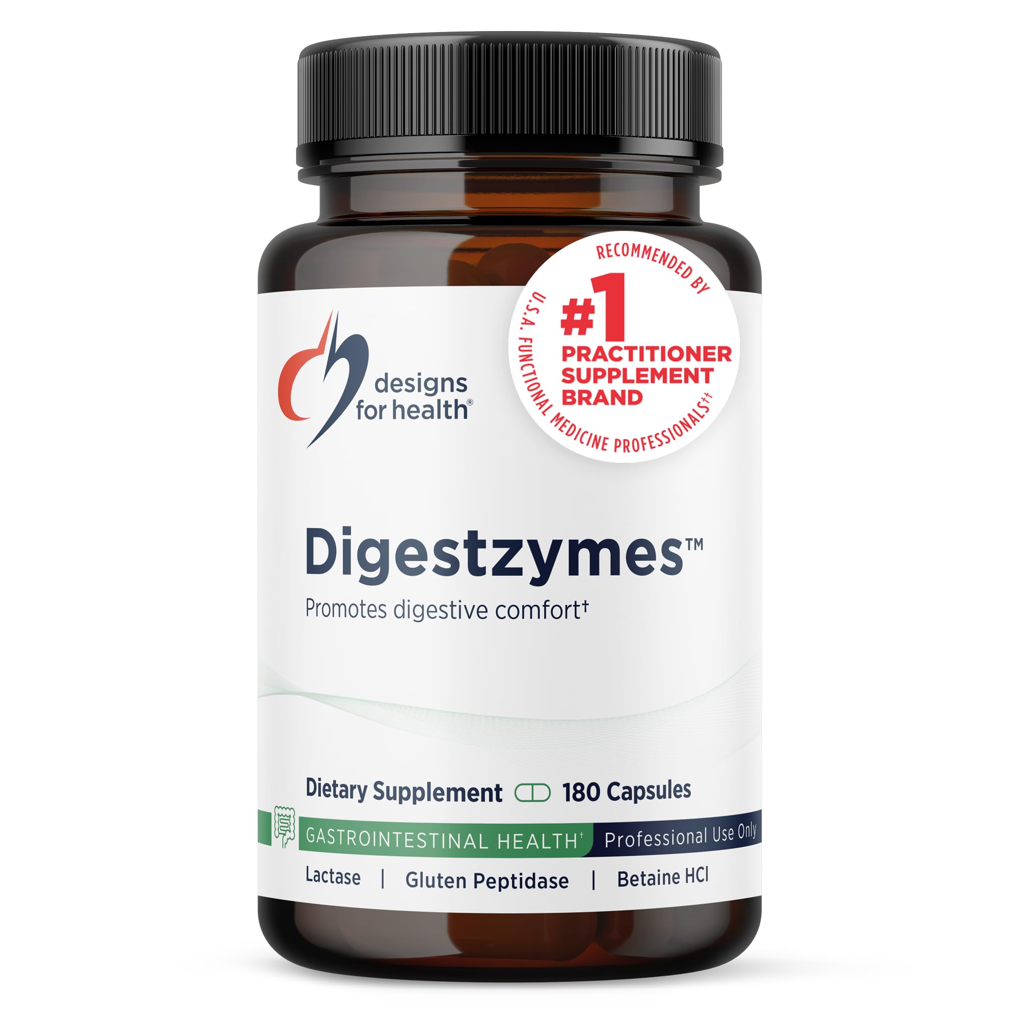 Designs for Health Digestzymes - Digestive Enzymes + Betaine Hydrochloride for Gas & Bloating Relief - Pepsin, Ox Bile, Lactase Enzyme & Lipase Enzymes for Digestion (180 Capsules)