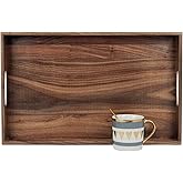 MAGIGO 20 x 12.5 Inches Medium Rectangle Black Walnut Wood Ottoman Tray with Handles, Serve Tea, Coffee or Breakfast in Bed, Classic Wooden Decorative Serving Tray