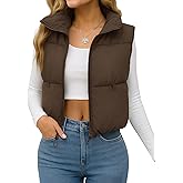 YUCOLEN Women's Crop Puffer Vest Lightweight Warm Outerwear with Fashion Stand Collar Zip Up Padded Cropped Jacket Coat