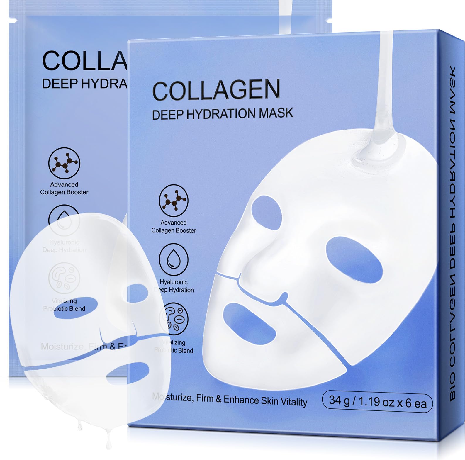 Collagen Face Mask, Anti-Wrinkle Lifting Collagen Moisturising Mask, Facial Hydrogel Masks for All Skin Types 6PCS