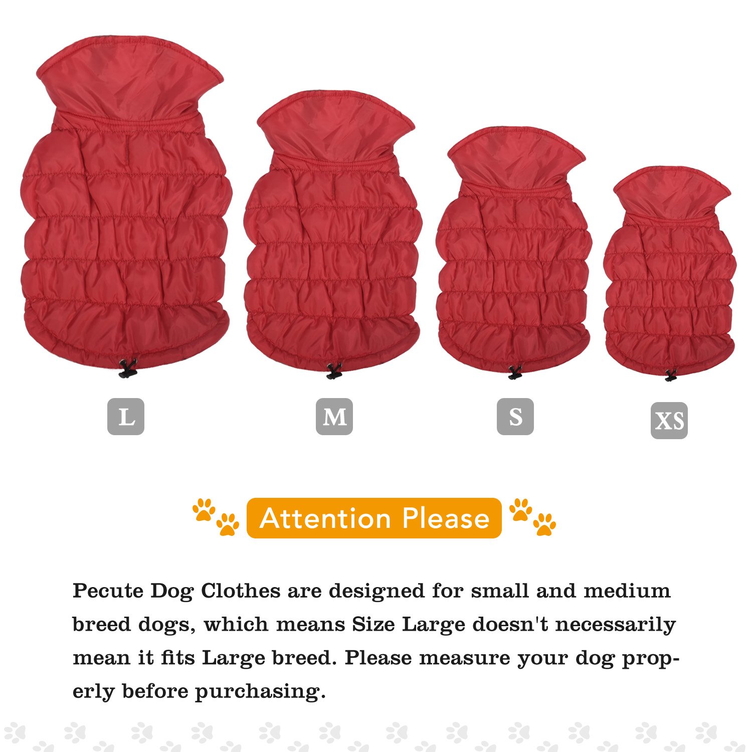 Pecute Dog Jacket Outdoor Winter Warm Pet Apparel with Strap Closure for Small Medium Dog Red Large
