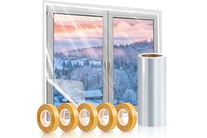 RGJ Window Insulation Kit, 63 × 394 Inch Plastic Window Covering for Winter, Window Insulation Film Window Wrap Insulation Windows Winterizing Kit with Double-Sided Tape for 10 Pcs 3 x 5 Ft Windows