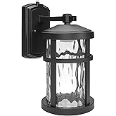 Maxxima LED Outdoor Wall Light, Black Finish, Clear Hammered Glass, 750 Lumens, 3000K Warm White, Dusk to Dawn Sensor, Farmho