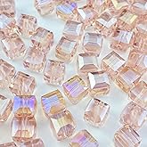 Xinhongo 100pcs 8mm Pink AB Square Crystal Glass Beads for Jewelry Making