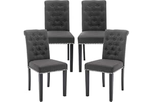 Westice Dining Chairs Set of 4, Upholstered Fabric Kitchen Chairs Dining Room Side Chair with Nailhead Trim and Rubber Wood Legs, Dark Gray
