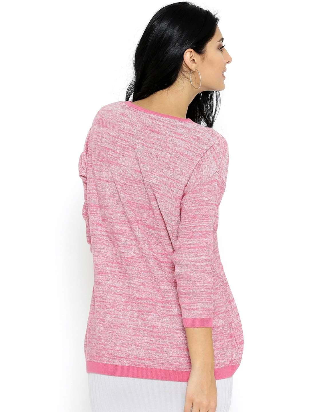 noi women pink & silver solid shimmer sweater