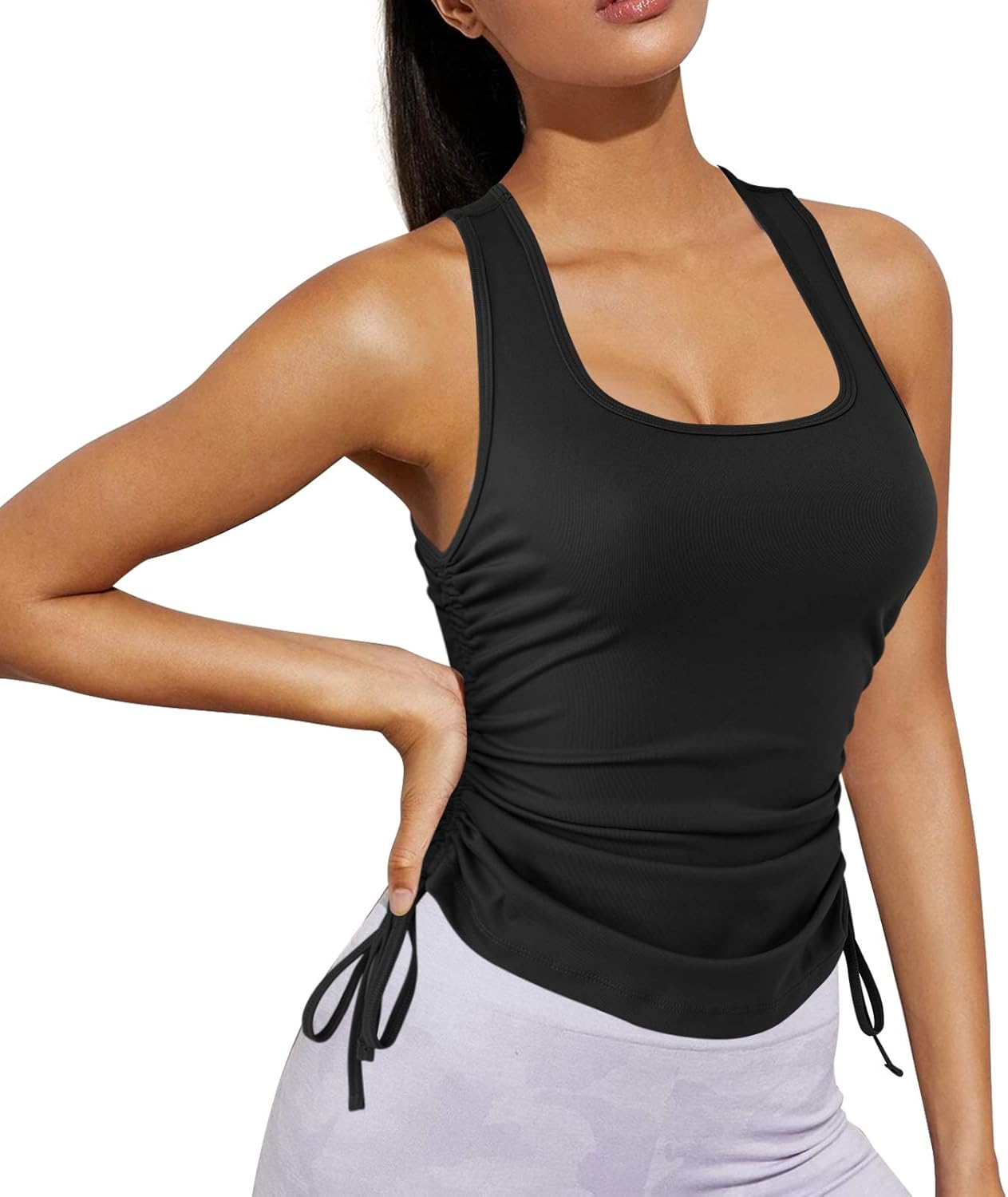 Strappy Athletic Tanks with Side Pocket Exercise Gym Yoga Shirts ODODOS