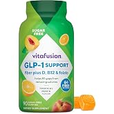 Vitafusion GLP1 Fiber Plus Gummy | 90 Sugar Free Gummies | 6 g Fiber | Vitamin Blend with Fiber, D3, B12, and Folate | for Women &amp; Men | Yummy Peach Flavor | Digestive Support Formula