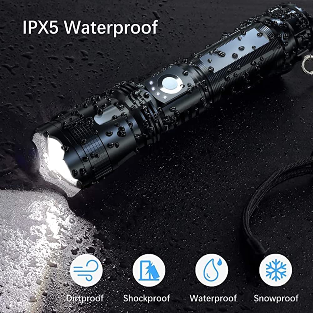 Rechargeable Flashlights High Lumens, 90000 Lumens Super Bright LED Flash Light, 5 Modes, IPX5 Waterproof Handheld Flash Light for Home, Emergencies, Camping