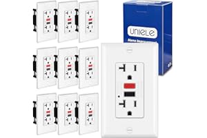 (10 Pack) UNIELE Non-Tamper Resistant 20 Amp 125 Volt GFCI Recepticle Outlet, 20A GFI with LED Indicator, Wallplate Included, ETL Listed