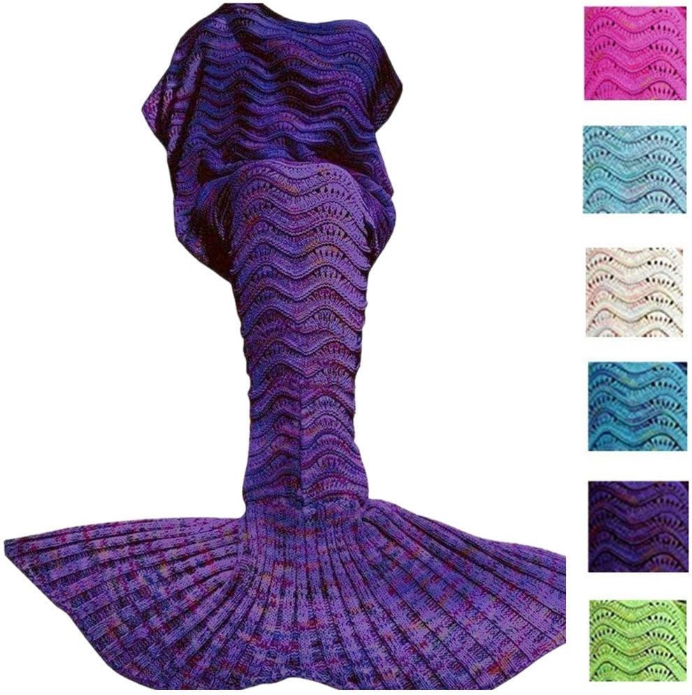 DDMY Mermaid Tail Blanket Crochet Mermaid Blankets for Adult Kids, Seasons Warm Soft Sofa Sleeping Blanket Christmas Birthday Gift 74''x35''