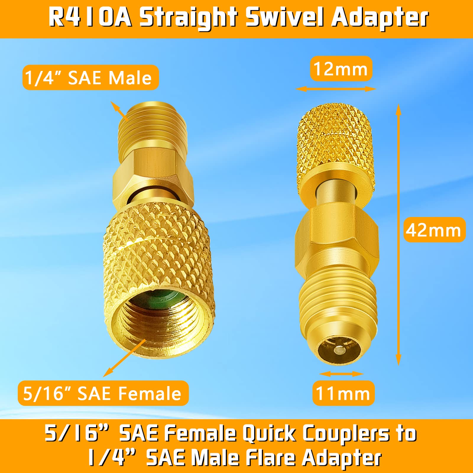2 Pcs R410a Adapter For Mini Split AC Systems – 5/16" Female SAE To 1/4" Male SAE HVAC Fitting - View #3