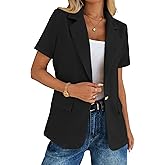 Mina Self 2026 Spring Women's Short Sleeve Blazer Jacket - Stretch Full-Lined One Button Lightweight Casual Work Pockets