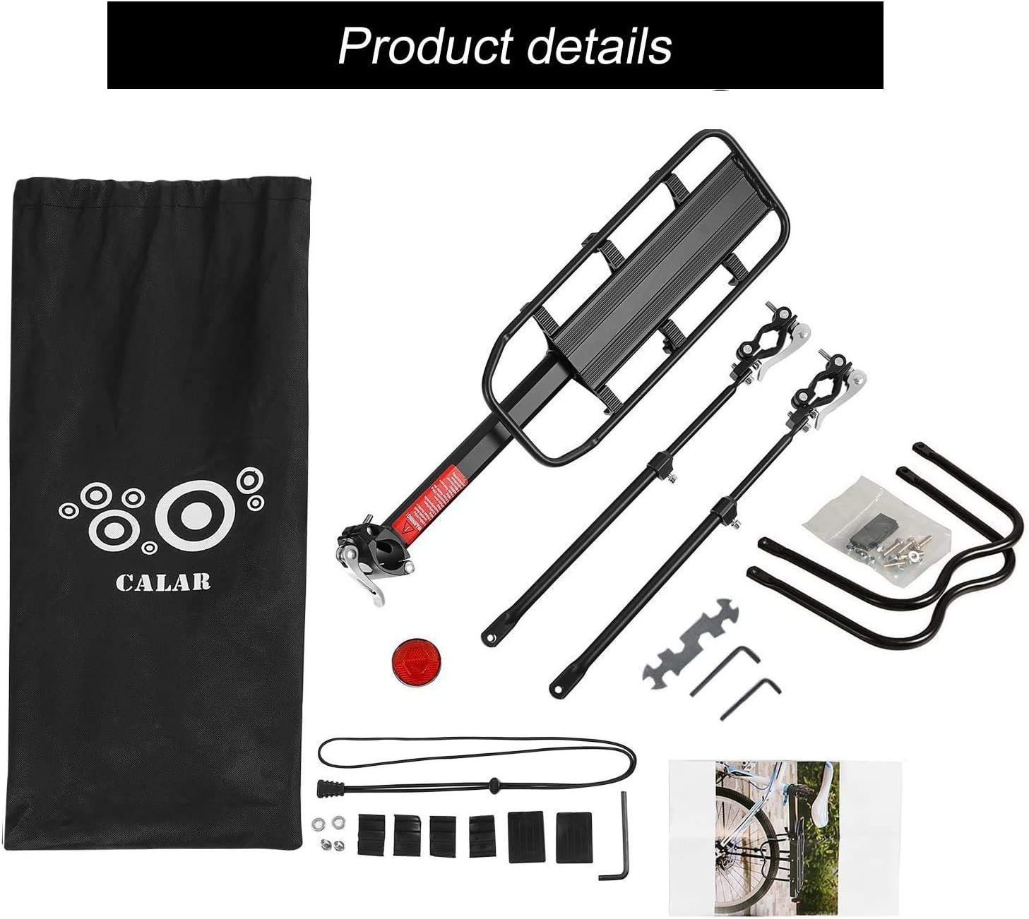 Calar Rear Bike Rack, Adjustable 110 lbs / 50KGS Pannier Bicycle Cargo Rack Quick Release Aluminum Bike Luggage Carrier Rack MTB Luggage Cargo Rack with Reflector (Upgraded-Black) : Sports & Outdoors