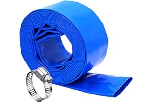 DAVCO 3" x 50 ft Pool Backwash Hose, Heavy Duty Reinforced Blue PVC Lay Flat Water Discharge Pump Hoses For Swimming Drain Pools and Clean Filters,with 1 Clamp