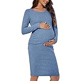 Smallshow Women's Knit Maternity Dress Long Sleeve Pregnancy Clothes