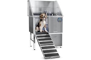 KANIS Professional Dog Washing Station - 304 Stainless Steel Pet Wash Sink & Grooming Bath Tub w/Ramp, Shower, Floor Grate, Storage Drawer, Faucet, Drain Kit for Large, Medium & Small Pets