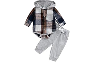 LUJENGEFA Baby Boy Outfits Tracksuit Plaid Button Down Hoodie Tops Pants Trousers Jogger Toddler 2Pcs Clothes Set