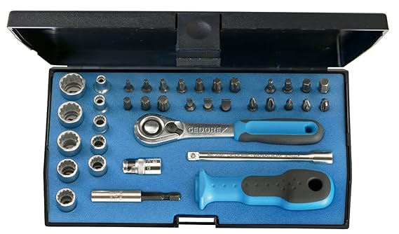 GEDORE D 20 KMU-20 Steckschlüsselsatz 1/4' – 37-tlg. Steckschlüssel- und Bitsatz mit Umschaltknarre, 1/4'-Bits & Steckschlüss