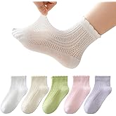 Meeshine 5 Pack Toddler Baby Girls Ruffle Socks Summer Mesh Thin Frilly Dress Solid Ankle Socks for 1-12T Kids