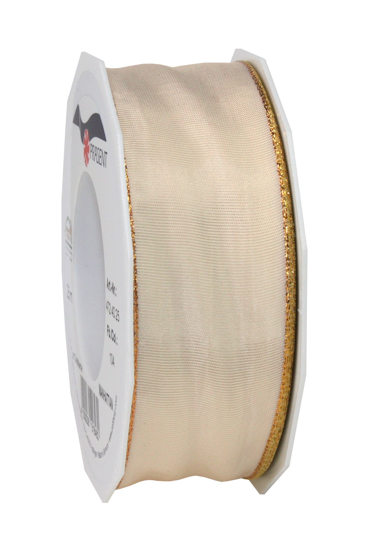 Präsent - Luna Organza wired edge Ribbon Cream 20-m-Roll 40 mm width — image 1