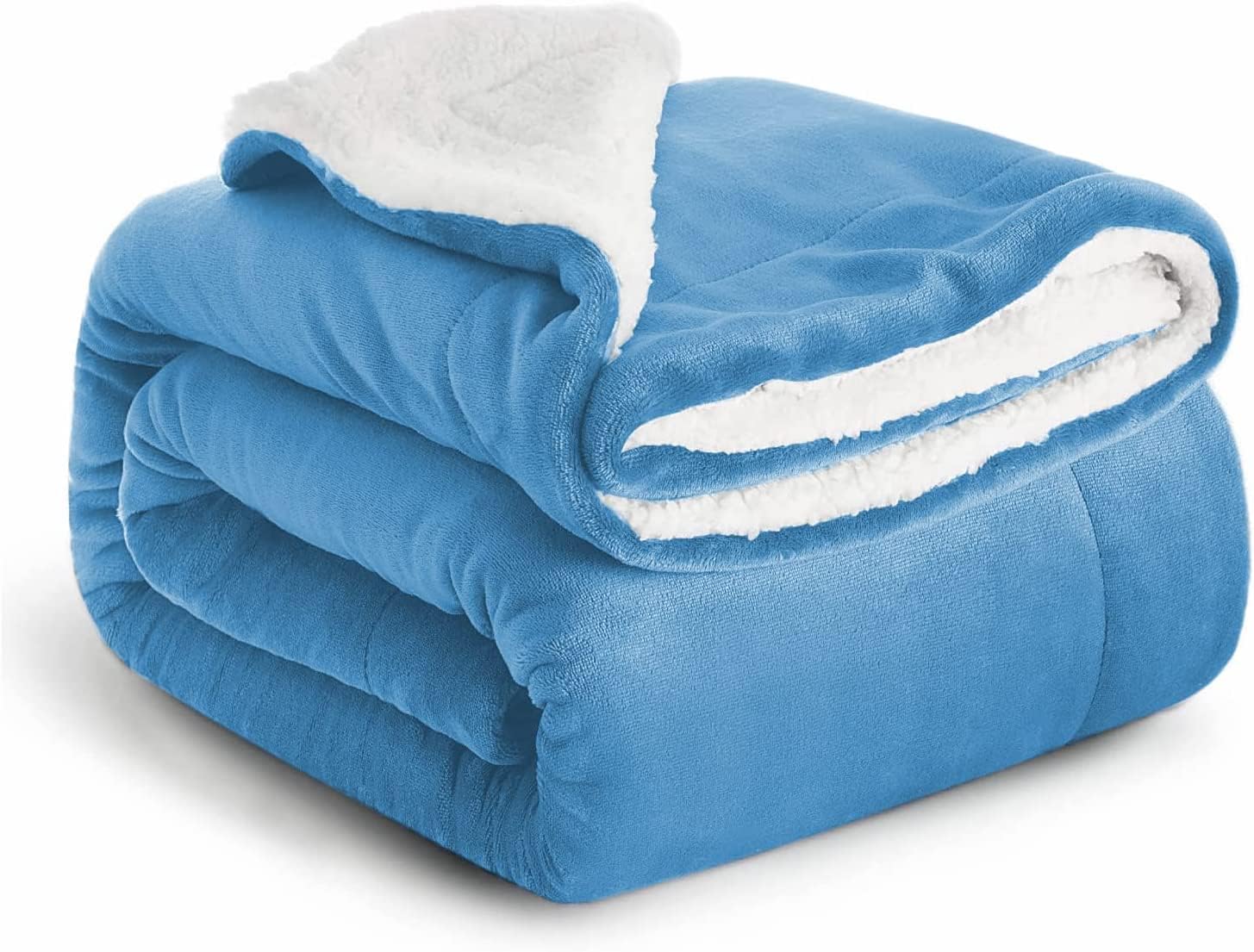 Imperial Rooms Sherpa Fleece Blanket Bed Throws Blankets For Sofas Soft Fluffy Thick Blanket Reversible Microfiber Throw (Blue, King (230 x 270 Cm))