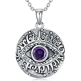 BETHZA Natural Amethyst Devil's Eye Necklace Genuine February Birthstone Evil Eye Pendant Vintage Uniex Jewelry Gift Women Men
