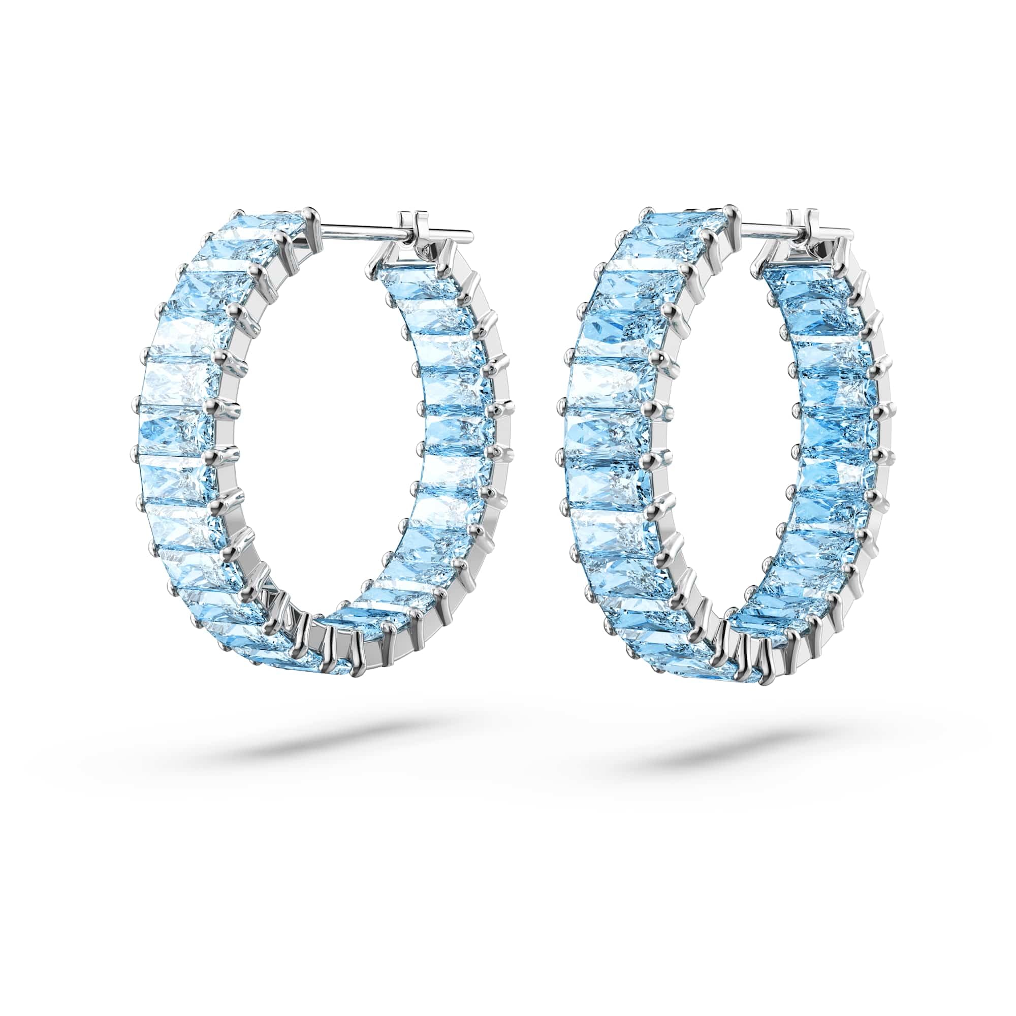 Swarovski Matrix Crystal Hoop Earrings, Blue and Clear Crystals, Rhodium Finish