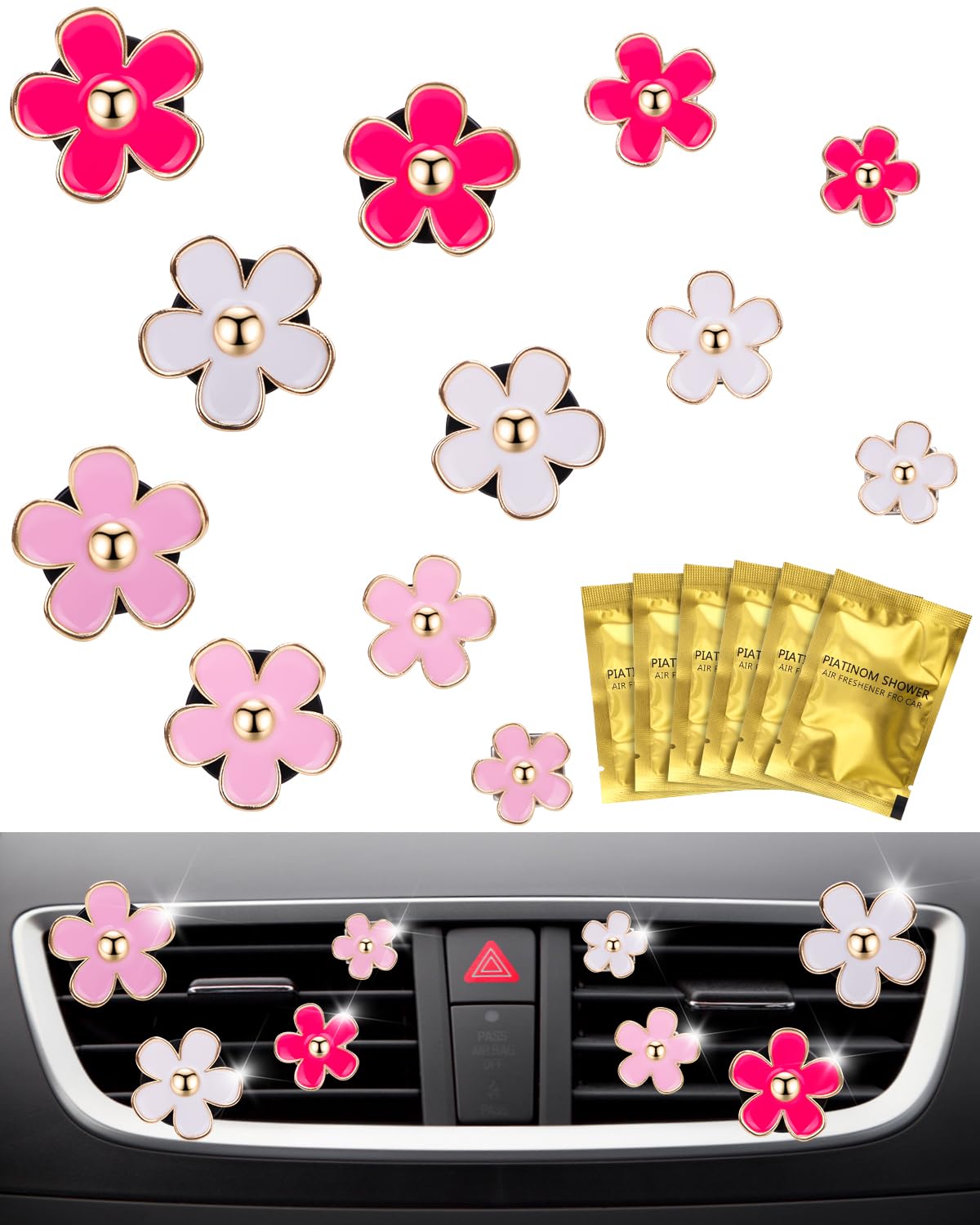 Photo 1 of 12Pcs PGRODE Car Air Vent Clips with Fragrance Pads, Cute Air Fresheners Clip Car Decor Accessories for Women and Girls, Interior Aesthetic (Daisy)