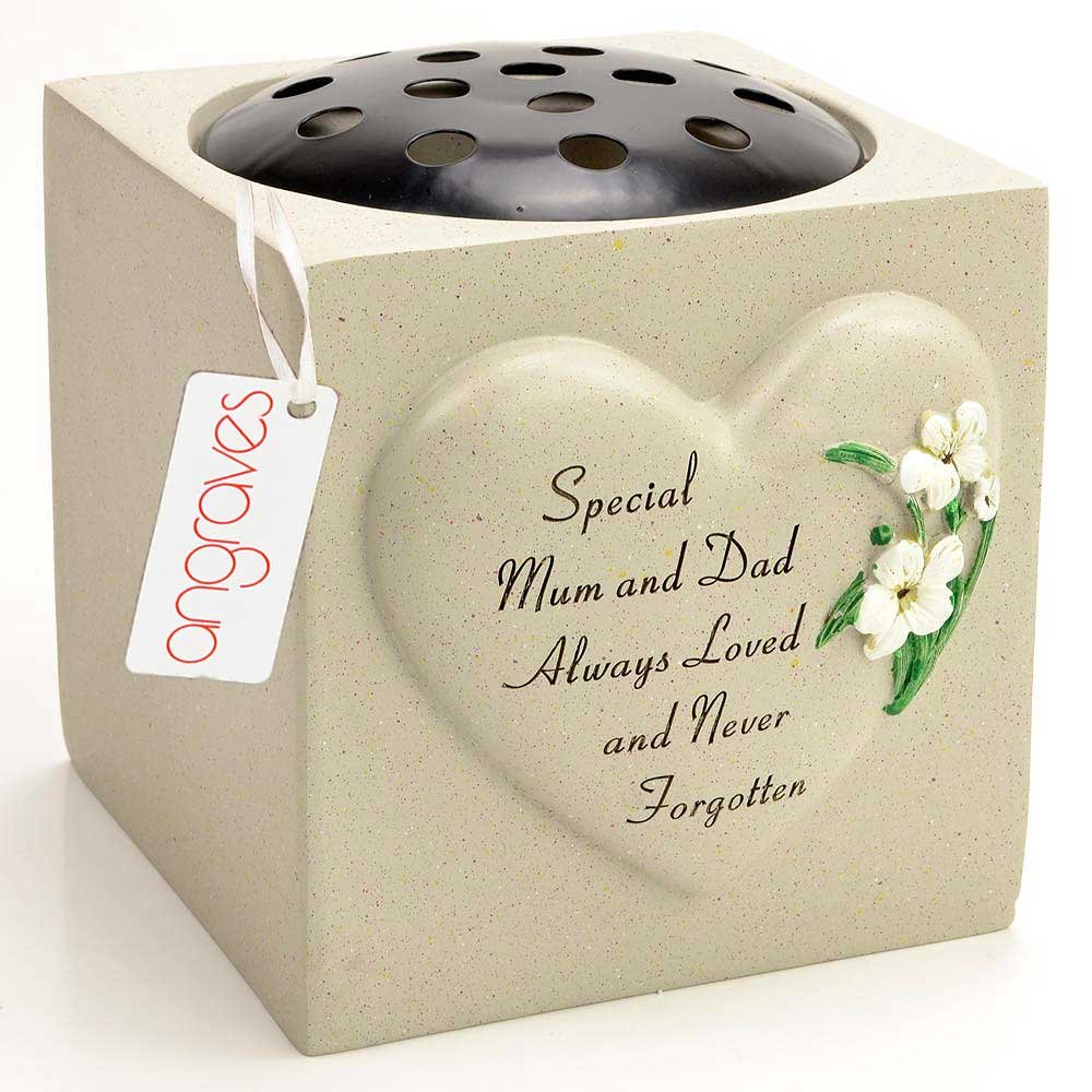 Angraves Special Mum & Dad Heart Graveside Memorial Rose Bowl Ornament