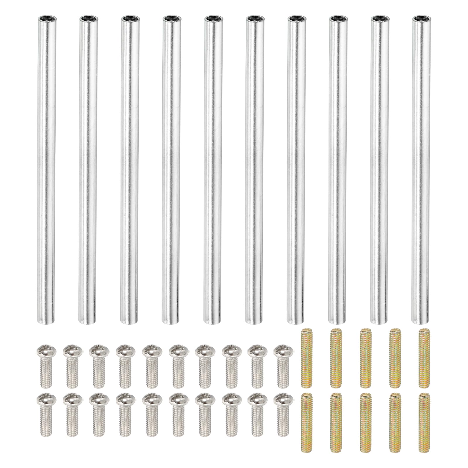 PATIKIL 85mm (3.3") Round Coupling Nuts Kit, M4 Threaded Connector Bar Hardware with Fully Thread Rods Screws for Lamp Model Furniture DIY Repair Part