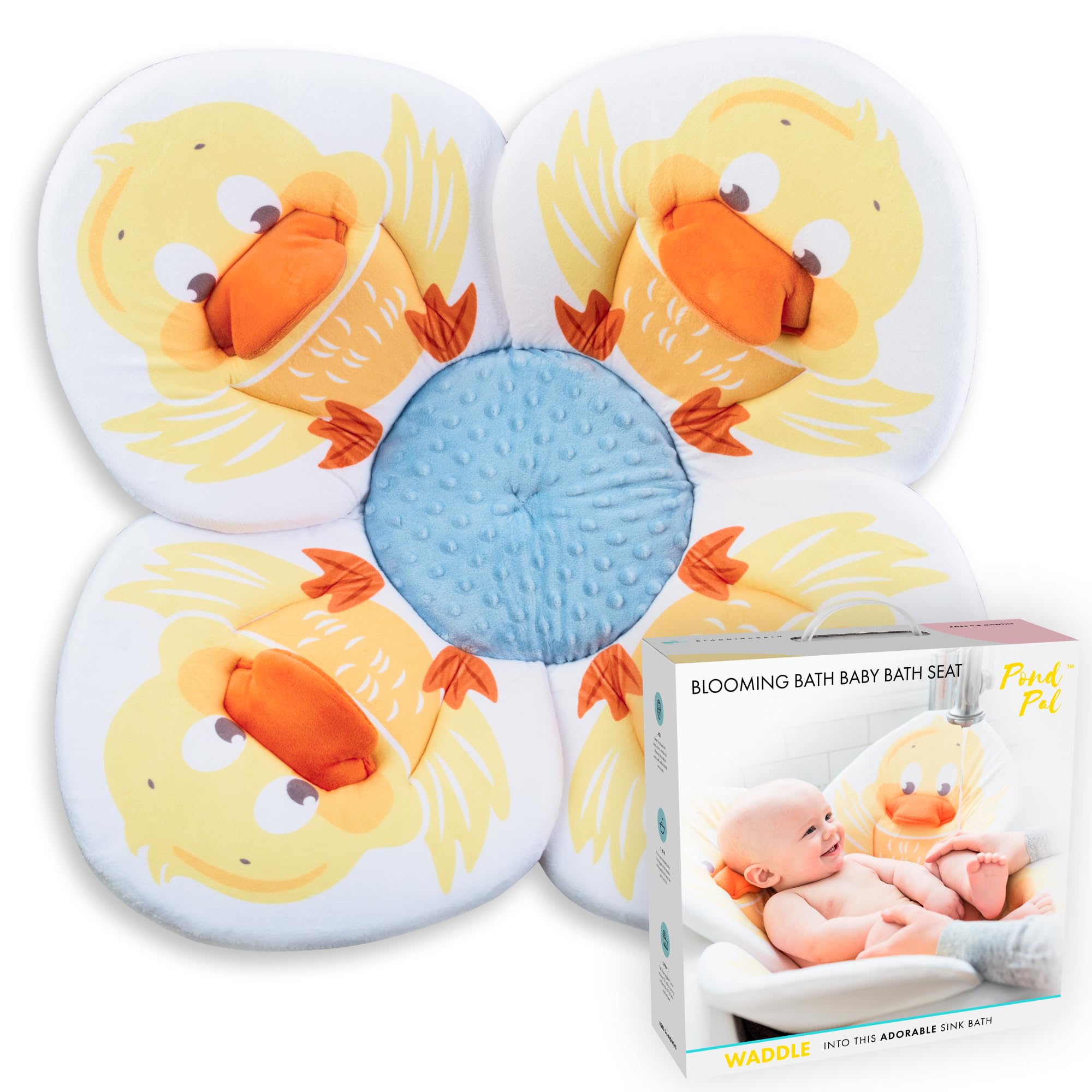 Blooming Bath Baby Bath Seat - Baby Tubs for Newborn Infants to Toddler 0 to 6 Months and Up - Baby Essentials Must Haves - The Original Washer-Safe Flower Seat (Pond Pal Duckling)