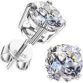 UHIBROS Moissanite Stud Earrings, 18k White Gold & Sterling Silver, 0.3ct-2.0ct, D Color VVS1 Clarity, Hypoallergenic, 2 Count