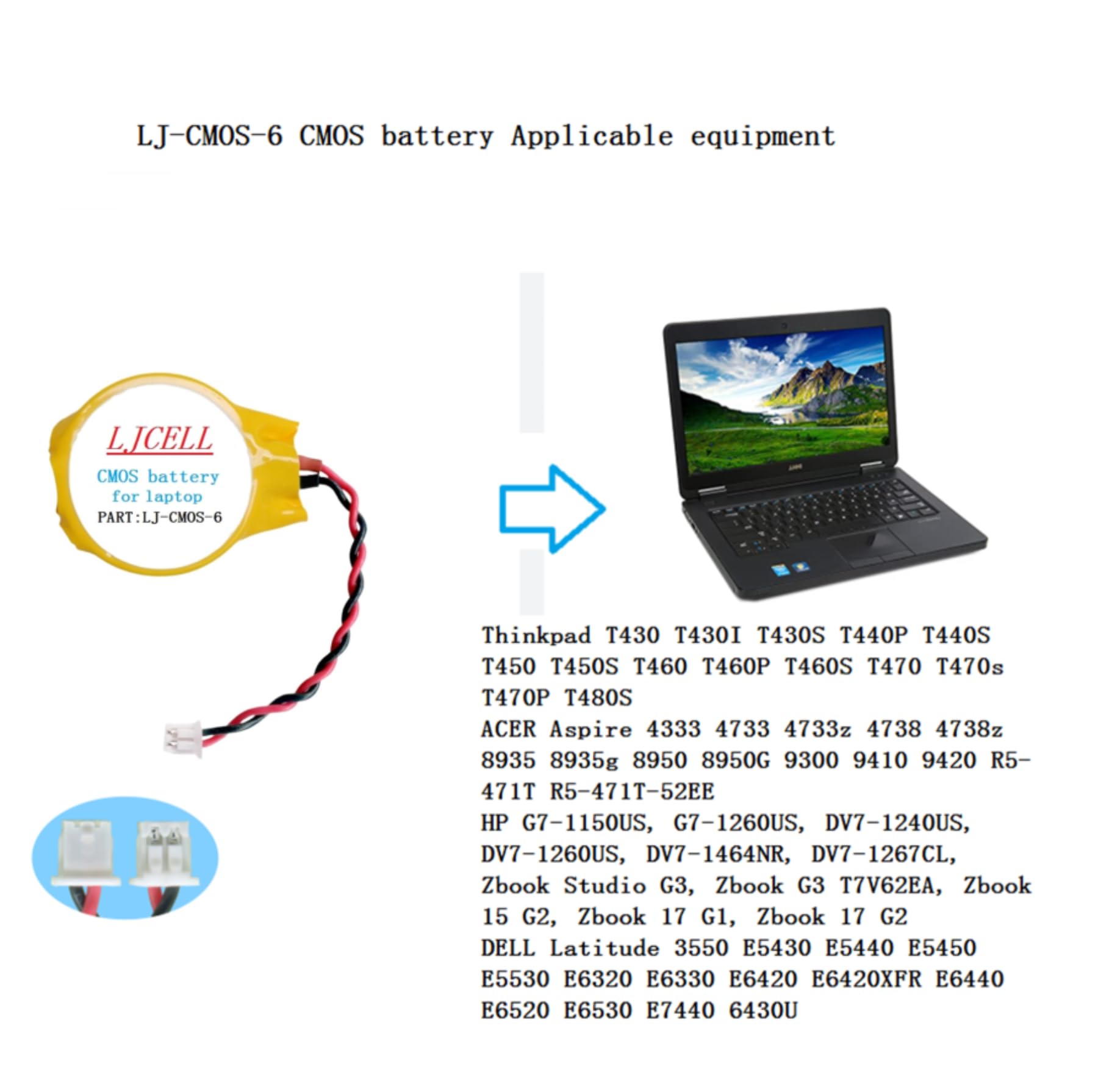 CMOS Battery for IBM Lenovo Thinkpad T430 T450S T460 T460P T480S DELL Latitude E5450 E5430 E5440 E5530 E6420 E6320 E6330 Inspiron 9400 Laptop BIOS RTC CR2032 Battery with 2 Wire