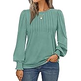 AUTOMET Long Sleeve Shirts Womens Pleated Business Casual Blouses with Smocked Cuffs
