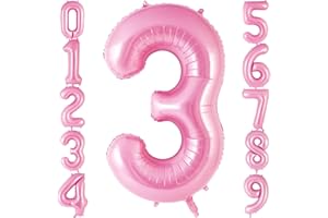 AIQINHU Pink Number 3 Balloon 40 inch, Big Large Foil Helium Number Balloons, Jumbo Giant Mylar Number 3 Balloons for 3 Third Birthday Party Decorations Supplies Anniversary Celebration