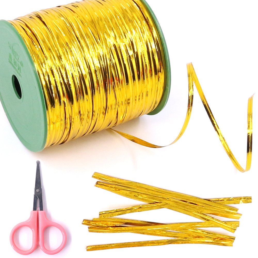 GLARKS 350 Yard Yellow Metallic Twist Ties for Bread Candy Bag Parties Decorative Ties