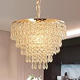 FRIXCHUR 11.8'' Gold Crystal Chandelier LED Flush Mount Crystal Ceiling Pendant Light for Living Room, Dining Room