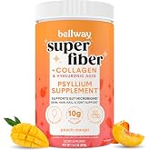 Bellway Super Fiber + Collagen, Sugar-Free Psyllium Husk Powder | Prebiotic Fiber Supplement with Collagen Peptides &amp; Hyaluronic Acid for Digestive Health, Skin, Hair &amp; Nails, 20 Servings