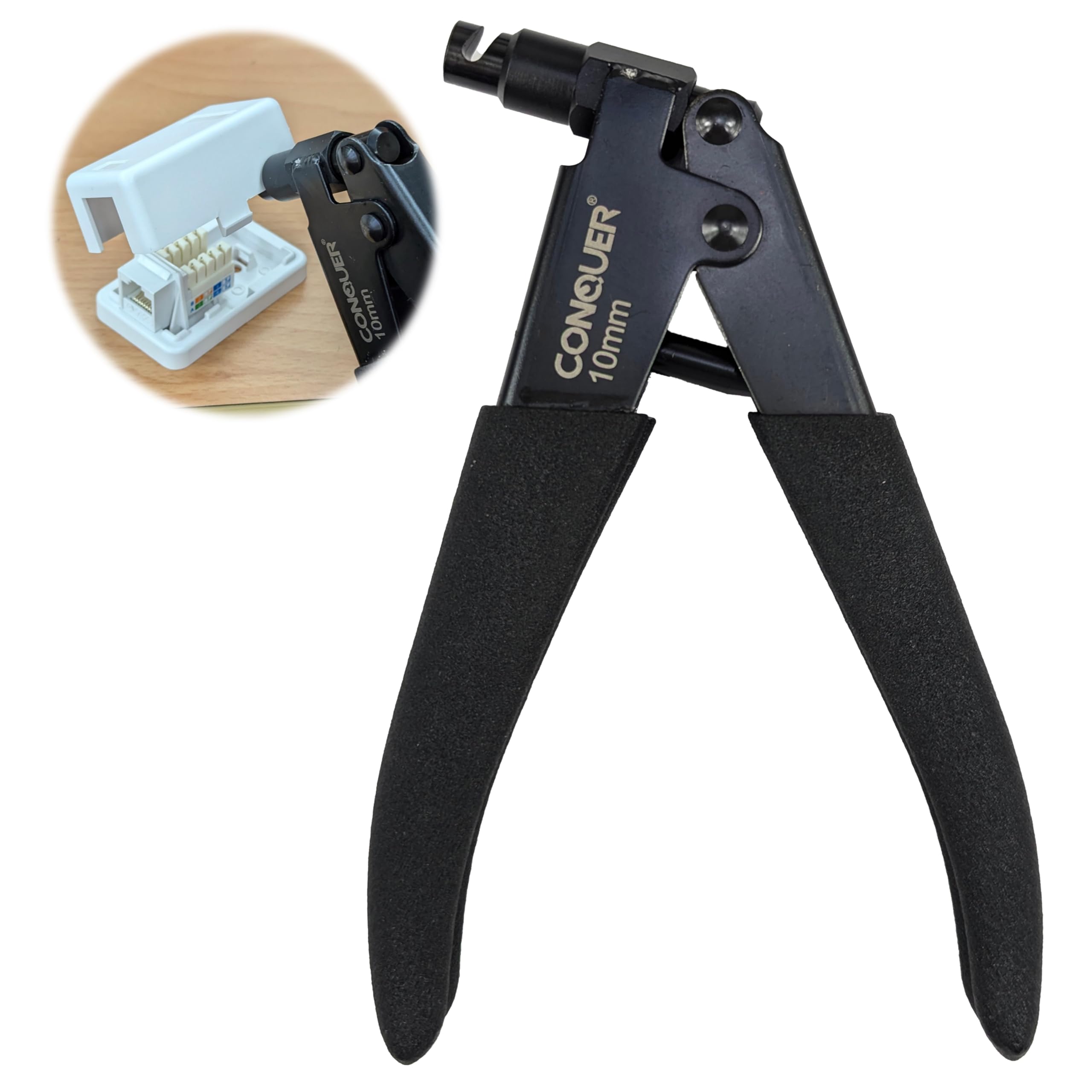 CONQUER 10mm Plastic Trunking Notching Pliers - Manual Edge Nibbling Tool for Surface-Mounted Pattress Boxes - Precision Electrician Cable Entry Cutter