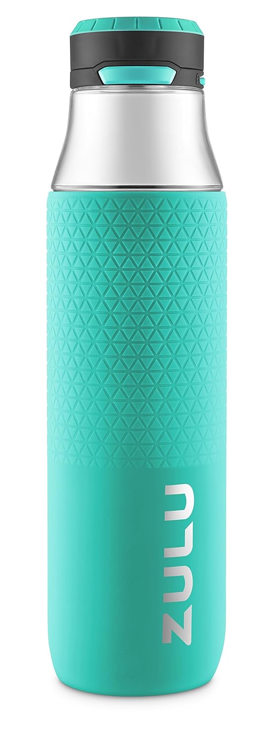 Zulu Studio Glass Water Bottle with Silicone Sleeve 26oz Grey/Green