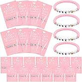 Tondiamo 25 Sets Sweet 16 Birthday Gift for Guests Pink Sweet 16th Polymer Clay Beaded and Heart Bead Stretch Bracelets with Wish Cards 16 Years Birthday Party Favor for Friends Guests