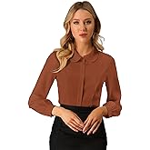 Allegra K Women's Peter Pan Collar Blouse Business Casual Long Sleeve Button Down Work Shirt